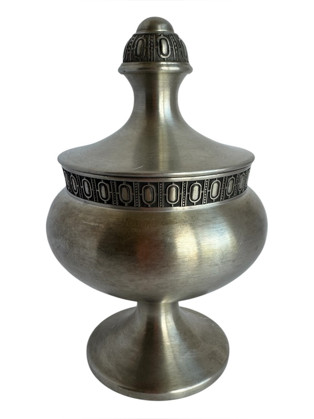 Small Norwegian Pewter Urn Haugrud Norway Scandinavian MCM Decor Lidded Dish